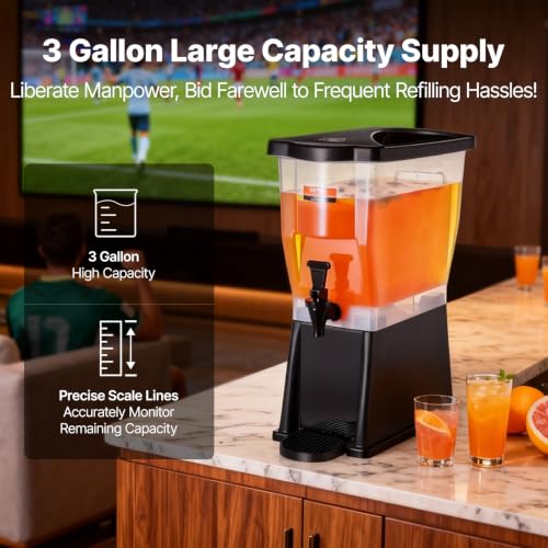 Image of VEVOR Beverage Dispenser, 3 Gallon Drink Dispenser for Parties, Plastic Juice Dispenser with Stand Spigot Lid, Iced Tea Lemonade Juice Water Dispenser, for Restaurants, Hotels, Parties