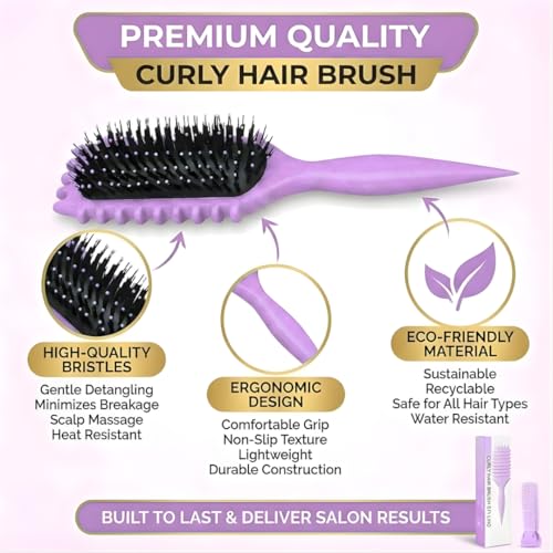 Image of KAIDAA Curl Defining Hair Brush for Curly & Wavy Hair | Detangling & Anti-Frizz Styling Brush for Wet & Dry Hair | For Thick & Frizzy Hair (Purple) (Pack of 1)