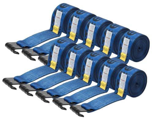 Winch Straps 4" x 30' Blue with Flat Hooks (10 Pack) 5,400 lbs WLL