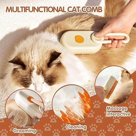 BINAMO CUCINA EMPORIUM Cat Steam Brush, 3 in 1 Pet Hair Removal Comb, Pet Steam Brush for Dogs and Cats to Remove Knotted Hair, Massage and Detangle, Steam Pet Brush for Cats for All Pets.(Multicolor) 1