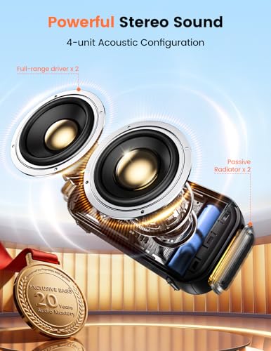 Bluetooth Speaker Stereo 20W Loud Sound: 30H Playtime, IPX5 Water Resistant, Portable Wireless Speakers, Powerful Bass, Lightshow, Birthday Gifts for Men/Adults/Teens, Beach Vacation Essentials, Black - Image 3