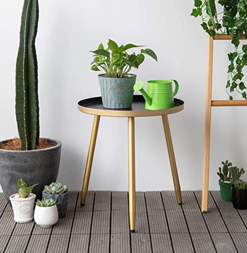 Image of Round End Table, Fashionable Round Side Table & Coffee Table for Living Room, Metal Nightstand Round Bedside Table for Bedroom, Corner Plant Stand for Balcony,Black Tray Gold 3 Legged Table by AOJEZOR