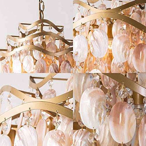 MECOLA 4 Lights DIY Pendant Light, Oyster Shell Pink Beach Hanging Light DIY Seashell Chandelier with Adjustable Chain, for Hallway Bedroom Dining Room, MO1909 - Image 5