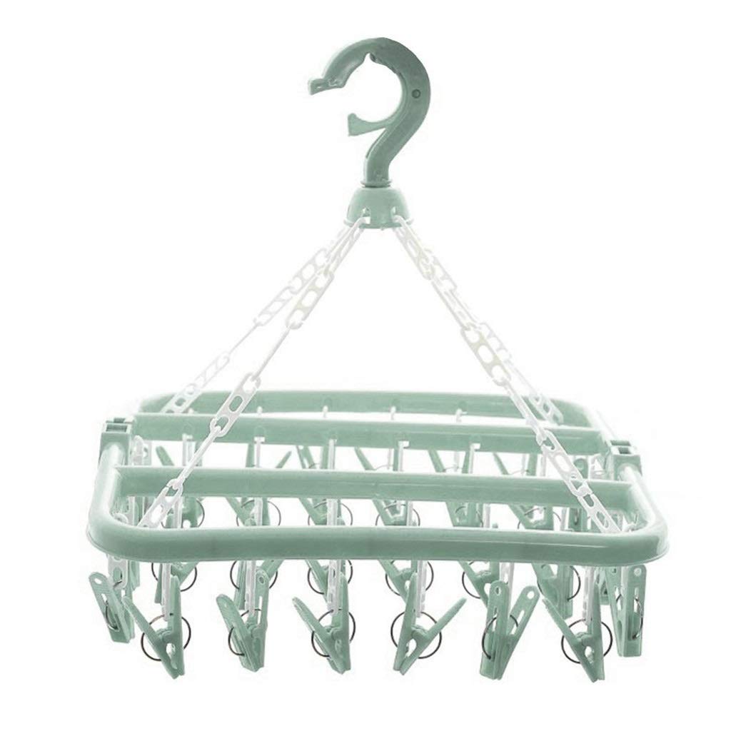 MOBYGKFY 32 Clips Folding Socks Clothes Hanger Rack Clothespin Clothes Drying Rack Closet Wardrobe Organizer Blue/Green/Pink(D)
