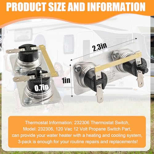 Image of 232306 RV Water Heater Thermostat, RV Water Heater Accessory Compatible with Suburban Water Heaters, Replaceable Water Heater Thermostat Switch, 3-Pack