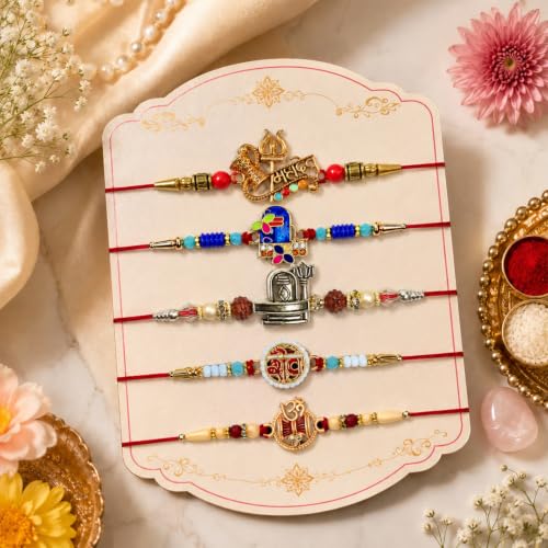 Image of Oblivion Rakhi For Brother - Elegant Stylish God Designer Rakhi with Beads and Silver Colour Pooja Coin, Tilak Set & Greeting Card - Traditional Raksha Bandhan Combo for Bhai