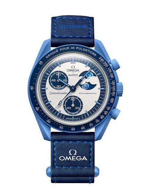 Image of Chronograph Luxury Watch, Blue Case with Navy Strap, White Panda, Sun Moon Phase Dial