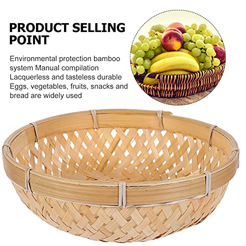 Cabilock Cesto de bambu para cozinha, cestas de frutas, lanche redondo, para servir pão, tecido à mã