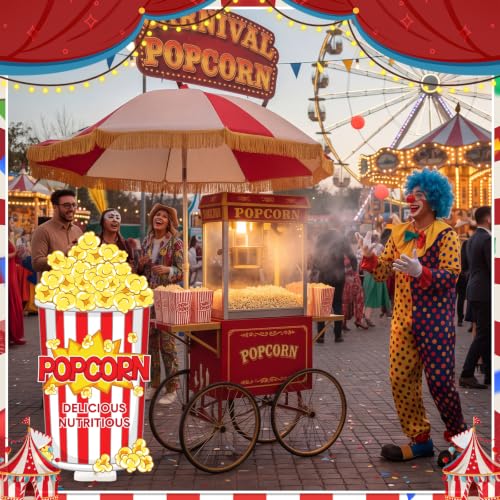 Image of Qunclay 4ft Popcorn Box Cardboard Cutout Carnival Party Decoration Life Size Popcorn Photo Booth Prop Stand up Display Backdrop Decor for Carnival Movie Night Circus Theater Birthday Party