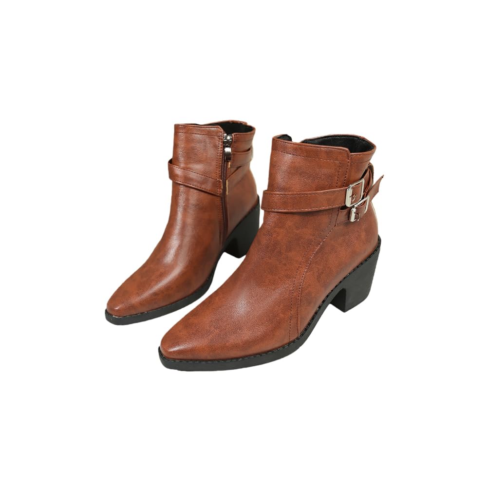 MGGMOKAY Botines para Mujer de Tacon Botas De Mujer con hebillas y Cremallera Moda Puntiaguda Zapatos