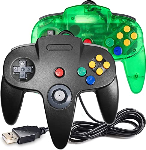 Mando N64 USB para PC con cable en color verde transparente paquete de 2