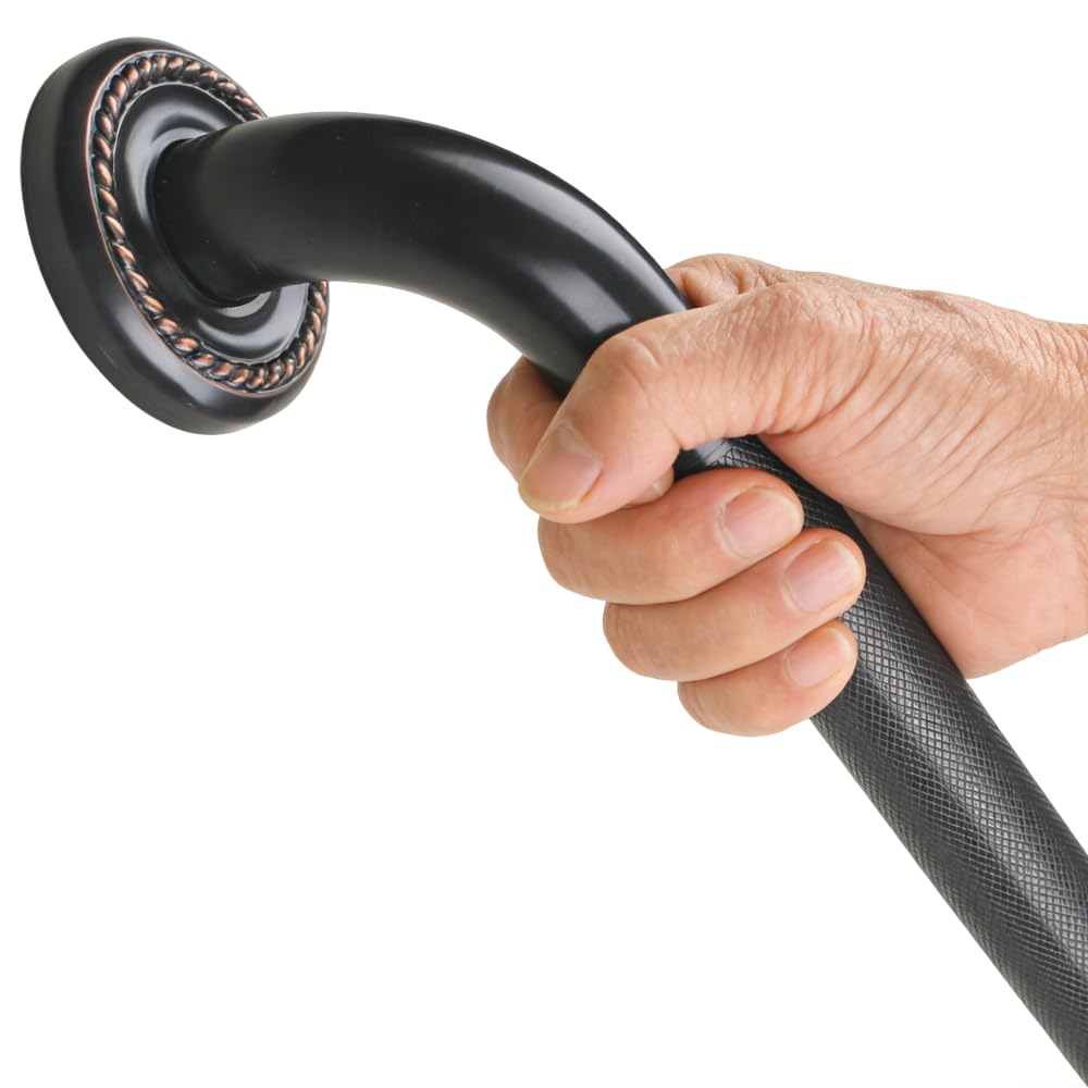 Barra de agarre texturizada de 24 pulgadas para bañera y ducha, acabado de bronce aceitado, 1.25 pulgadas de diámetro, barandilla de seguridad para inodoro de baño, montaje en pared, ideal para