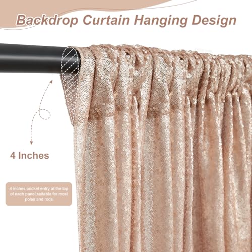Image of Sequin Backdrop Curtain 2 Pieces 2ftx8ft Champagne Blush Sparkly Sequin Background Fabric Stage Arch Drapes Decoration
