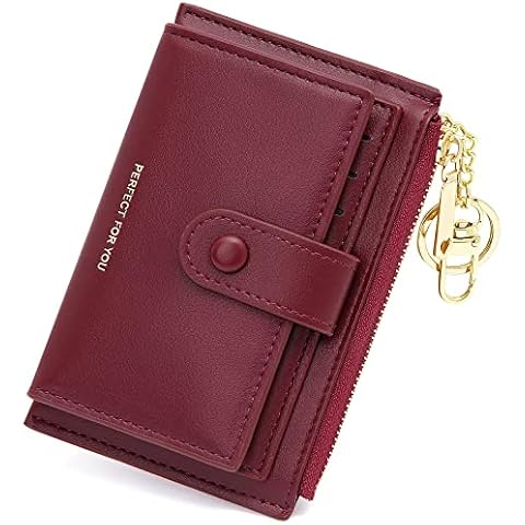 OIDERY Small Wallet For Women RFID Minimalist Credit Card Holder Wallet Slim Leather Keychain Wallet With Zipper Pocket ID Window Cover