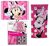 15pc Disney Minnie Mouse Shower Curtain Bath Towel Foam Mat Hooks Set