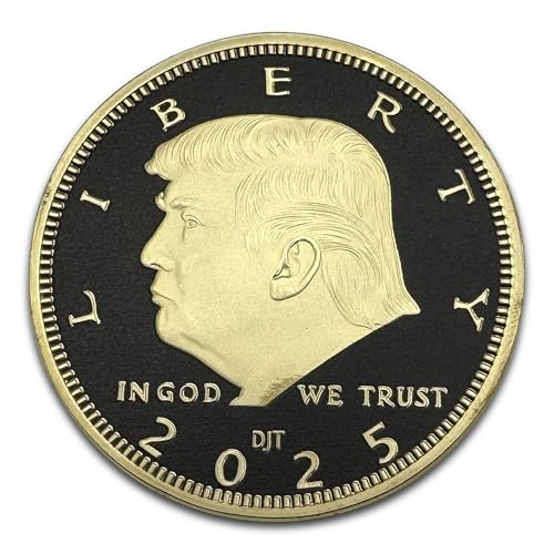 Image of President Donald Trump 45 47 2025 24kt Gold Challenge Coin, Trump Coin Collectors Souvenir, 45 & 47 with Red White & Blue Flag Plus 24kt Gold Plating, Large Size 45mm x 3mm Oval Office