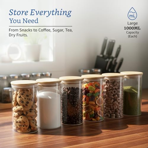 Image of Amazon Brand - Solimo Glass Borosilicate Jar 1000Ml,Transparent, 6 PCS