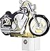 GE 10904 LED Motorcycle Night Light, Light Sensing, Auto On/Off, Plug-In, Energy Efficient, Soft White, Black and Silver Finish, Flames and Chrome Design, Ideal for Bedroom, Bathroom, Office and more