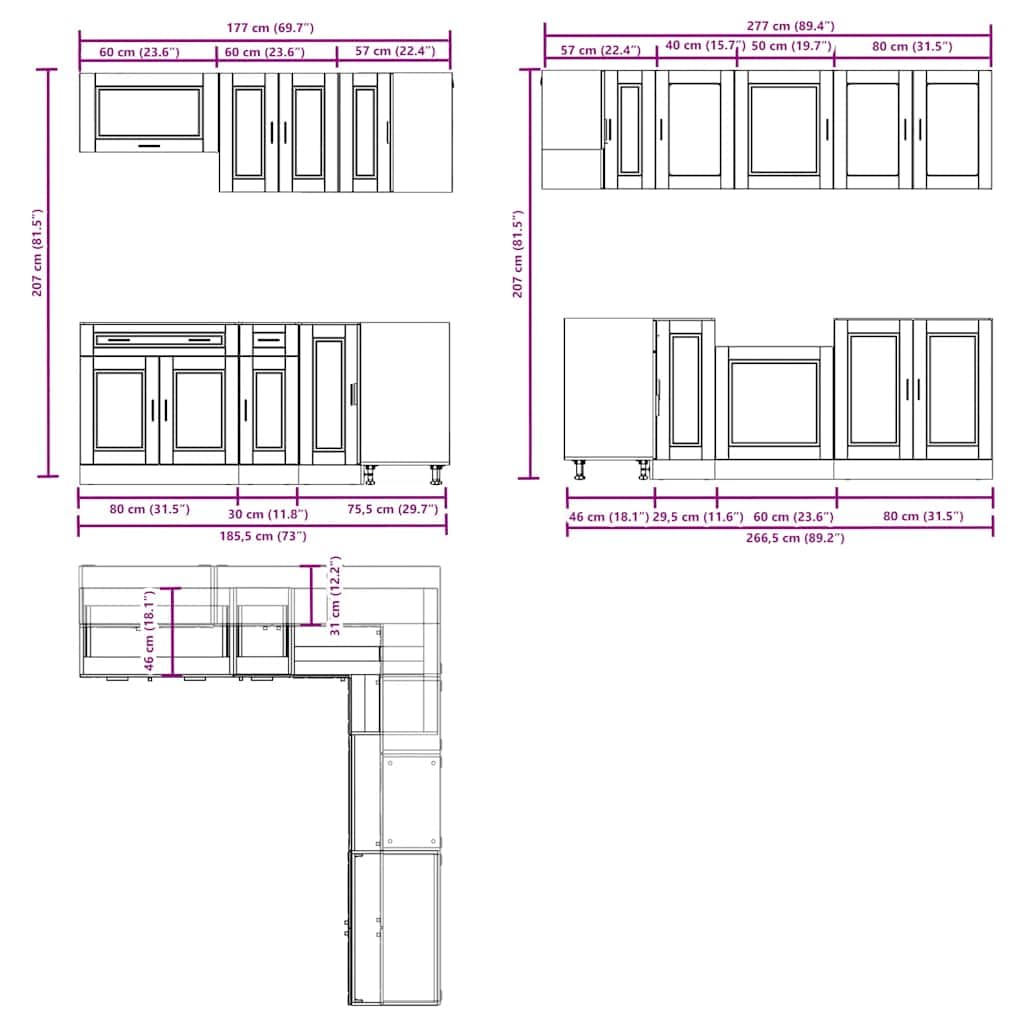 11-TLG. Küchenzeile Porto Artisan-Eiche, Küchenschrank-Set aus Holzwerkstoff, Modulares Küchenmöbel-Set mit Spülenunterschrank, Hängeschränken und Eckunterschrank für viel Stauraum