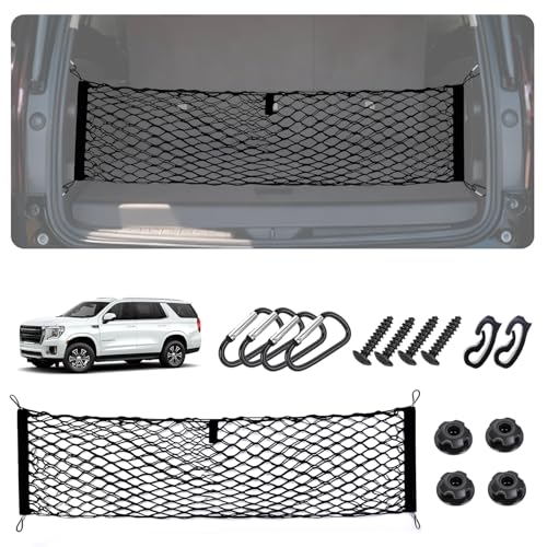 Image of Envelope Style Caro Net for 2015-2020 GMCYukon /Chevy Tahoe /Suburban Accessories, Rear Trunk SUV Mesh Cargo Net, Upgraded 5mm Bungee&Double-Layer Nylon Storage Netting Grocery&Tools Holder Organizer