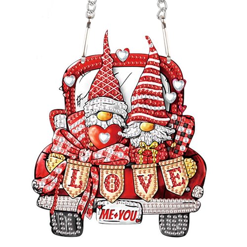 Image of AiYuanzsh DIY Diamond Art Hanging Pendant, Love Gnome 5D Special Shape Crystal Diamond Painting Window Suncatcher Car Ornament, Valentine's Day Home Wall Decoration Gift