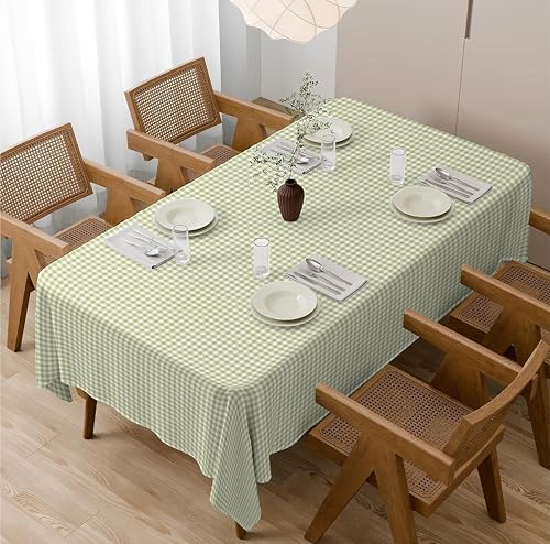 Image of Casableu Gingham Checks Light Green Table Cloth for 6 Seater Dining Table | 52x72 Inch Rectangular Table Cover | Dust-Proof, Washable Fabric | Decorative Checkered Dining Table Cover for Home