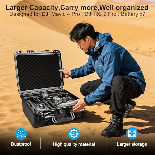 Lekufee Waterproof Hard Carrying Case for DJI Mavic 4 Pro Drone, Creator Combo, Fly More Combo, DJI RC Pro 2/RC 2, Battery (7 pcs), Charging Hub, and other Accessories(Case Only) by Lekufee - Image 7