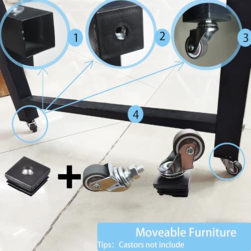 Image of MyyiTar 4 Pcs Square Chair Leg Floor Protector, Furniture Leg Protectors, Plastic Plugs 1.2 inchx1.2 inch OD Square Tubing Endcap with M8 Thread for Tubular Racks Legs Inserts,Black 1.2 inch