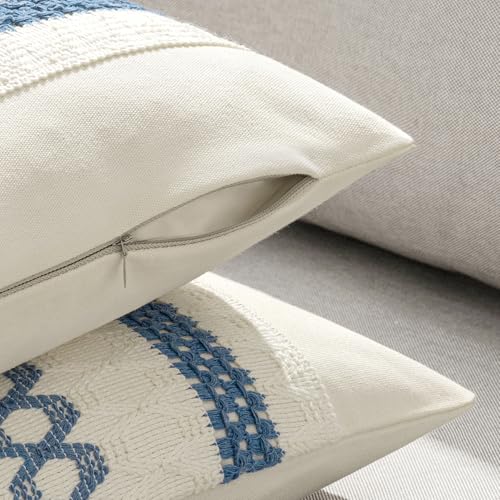 Image of MIULEE Set of 2 Blue Boho Decorative Lumbar Pillow Covers 12x20 Inch | Farmhouse Coastal Couch Throw Pillows Modern Summer Cushion Covers Macrame Woven Spring Decor for Bed Sofa Chair