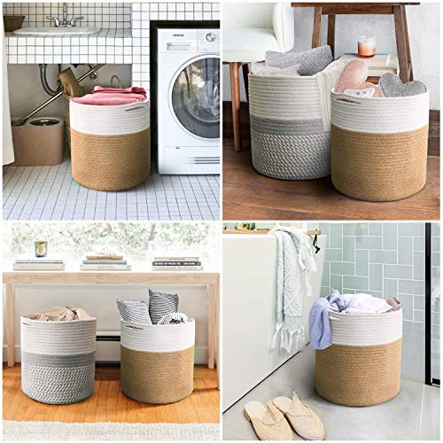 Timeyard Jute Rope Plant Basket Large Modern Woven Basket For 11'' Flower Pot Floor Indoor Planters, 12''X12'' Storage Basket Rustic Home Decor White And Jute #TOP5