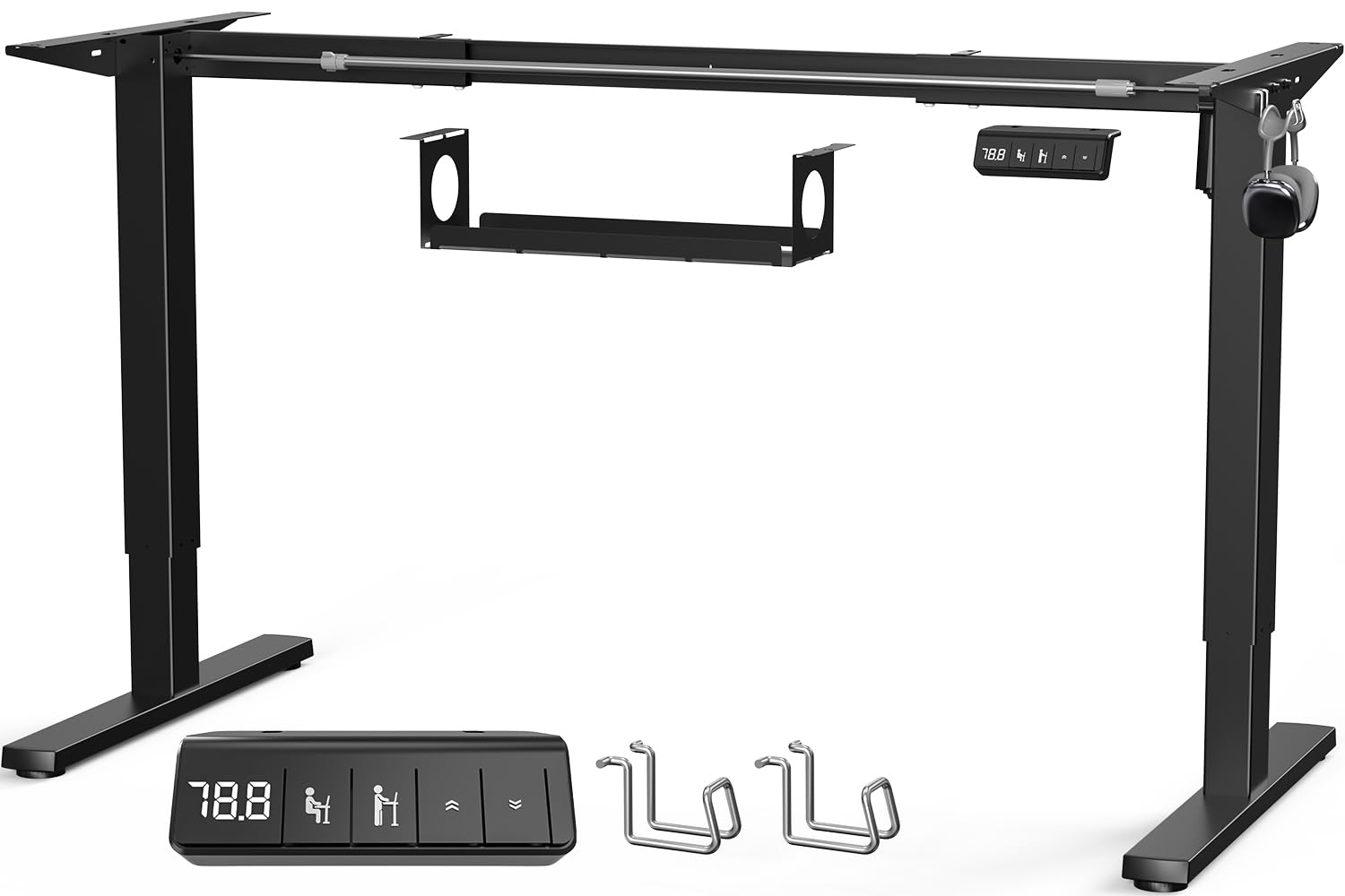 Höhenverstellbarer Schreibtisch Gestell mit Kabelwanne, Tischgestell Höhenverstellbar elektrisch mit starken Motor, Memory Controller und Kollisionschutz Funktion(Schwarz)