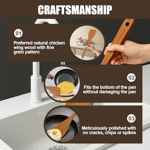 wilcractk Utensilios de Cocina Madera - Utensilios de Cocina Madera - Antiarañazos para Sartenes Antiadherentes - La mejor Elección para su Menaje de Cocina, Fácil de Limpiar (Tamaño-33cm) - imagen 3