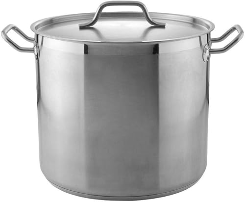 Thunder Group Maceta de 80 cuartos con tapa de acero inoxidable de grado comercial, certificado NSF