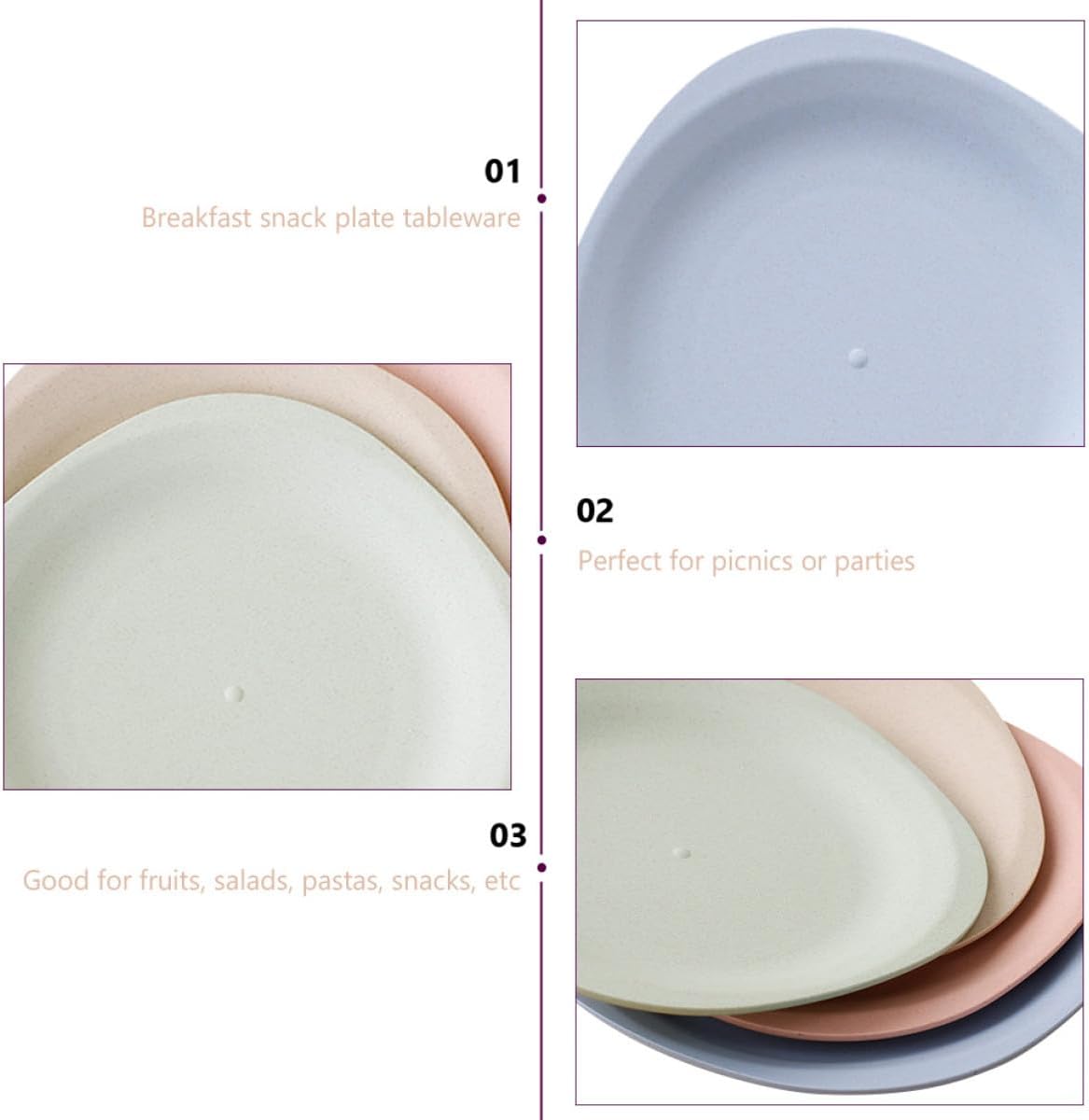 Wheat Straw round Plates Set of 4, Multi-color Sauce and Condiment Dishes, Eco-friendly Sturdy Tableware for Steak, Appetizers, Camping, and Outdoor Dining Random Color