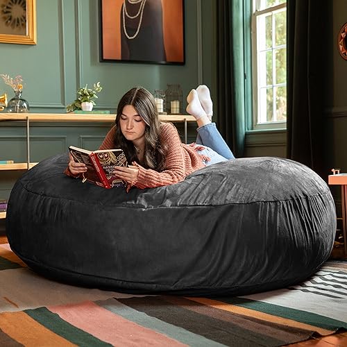 Jaxx 6 Foot Cocoon Large Bean Bag Chairs for Adults, Black