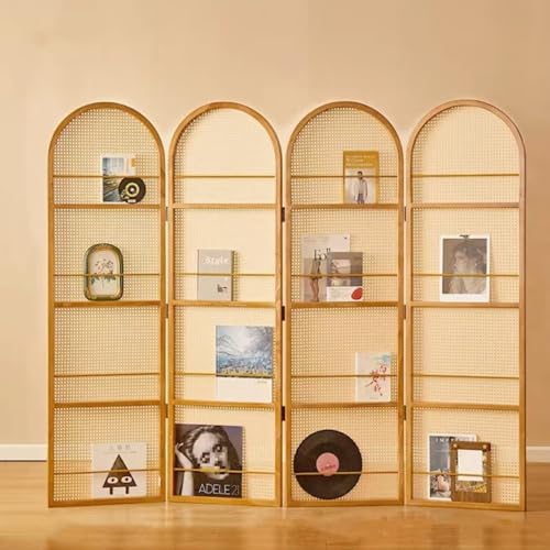 Warayumi ローパーテーション 衝立2連3連 4連 藤編屏風隔断 客? 家用 可移? 実木置物架 ?古 日式 折? 遮? 書架 白?木 田?風 デザイン 簡約 おしゃれな空間作り 日式折?遮??架自然美感と実用性を兼ね備えたデザイン (きめいろ, 高