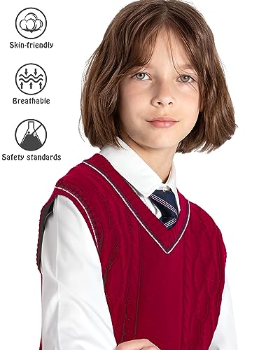 Image of JSTEX Boys Sweater Vest 100% Cotton Kids Uniform Vest V-Neck Sleeveless Knit Pullover for Boy Girls Toddler Size 4-14