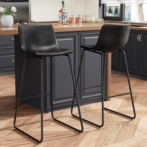 Image of REONEY Bar Stools Set of 3, 30 inch Faux Leather Counter Height Stools, Black