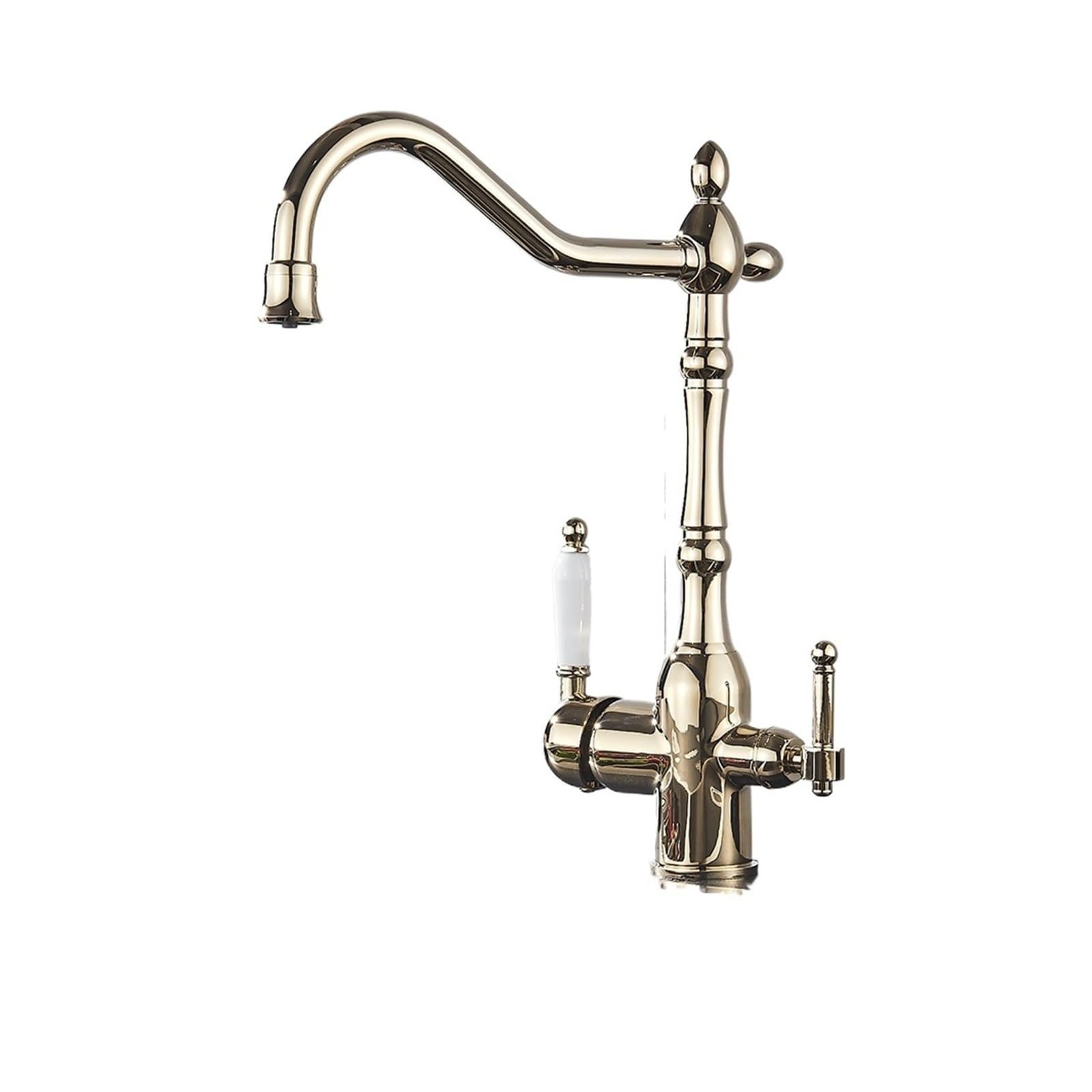 ZQFHSX Antique Brass Filter Kitchen Faucet Deck Mounted Dual Handles 3-Ways Hot and Cold Water Mixer Tap for Most Scenarios(Golden)