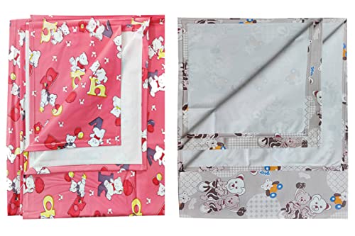 Image of EcoSoft Plastic Sheet,PVC Sheet for Kids,Rubber Sheet for Babies,Bed Wetting Protector(90 x 135 cm) (Alphabet Pink & Bear Brown)