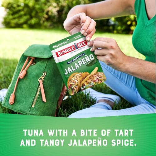 Image of Bumble Bee Jalapeno Seasoned Tuna Pouch - Wild Caught and Ready to Eat for Snack, Salad, Korean Tuna Bowl - 14g Protein per Serving - PERFECT, PORTABLE, GOODNESS - 2.5 oz Packet (Pack of 12)