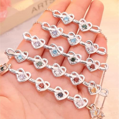 Personalized Name Birthstone Bracelet for Women – Mothers Bracelet with Birthstones, Mothers Day Gifts, Christmas, Birthday Gift for Mom Grandma Wife3