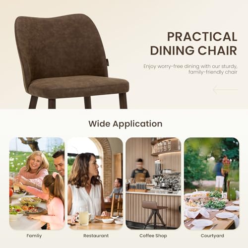 Image of Wooden Dining Chairs Set of 2, Upholstered Kitchen Dining Room Chair, Modern Fabric Farmhouse Dinner Chair for Restaurant & Cafe, Dark Brown