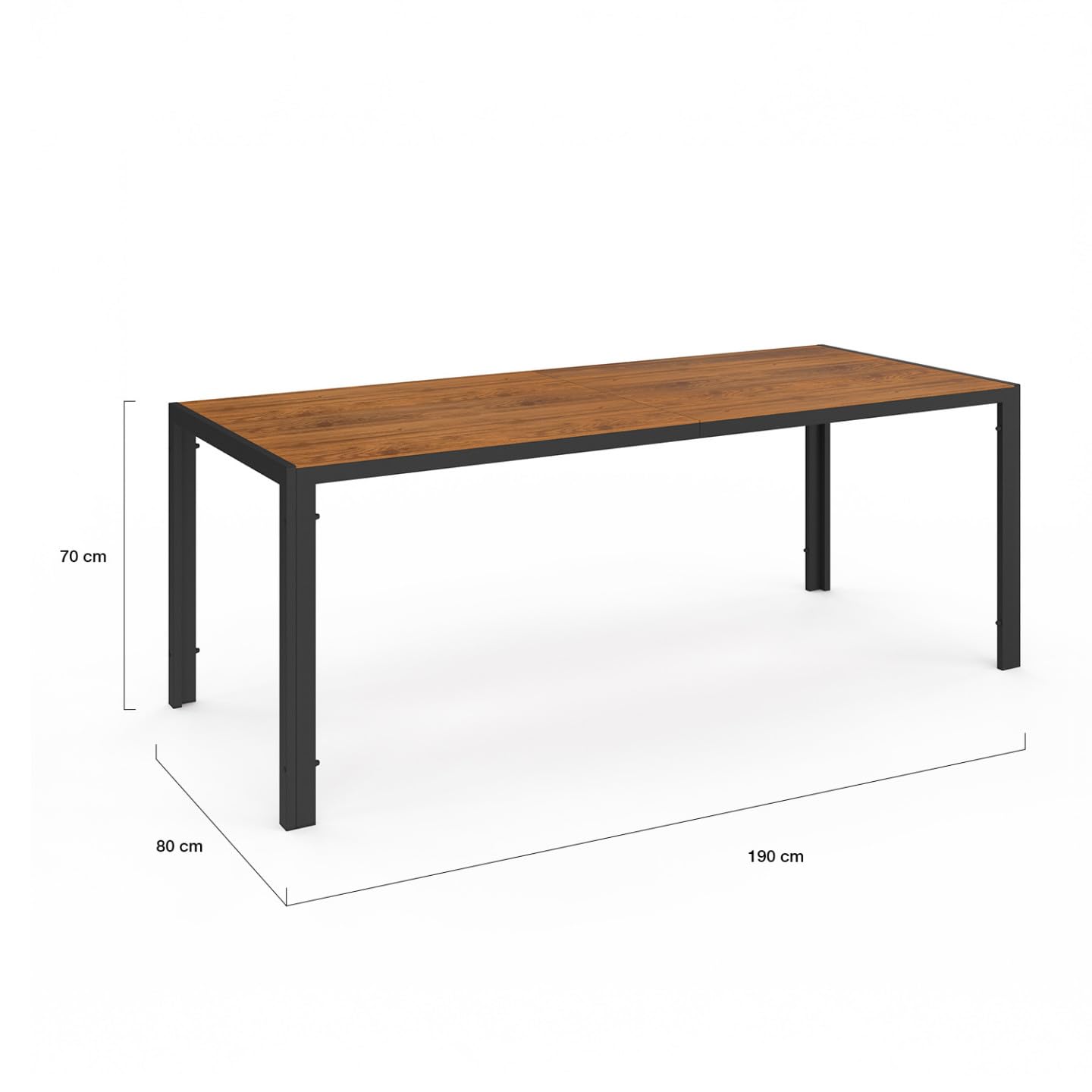 IDMarket - Salon de Jardin NOUMEA Table 190 cm Plateau Verre trempé Effet Bois et 8 chaises empilables Noir et Bois