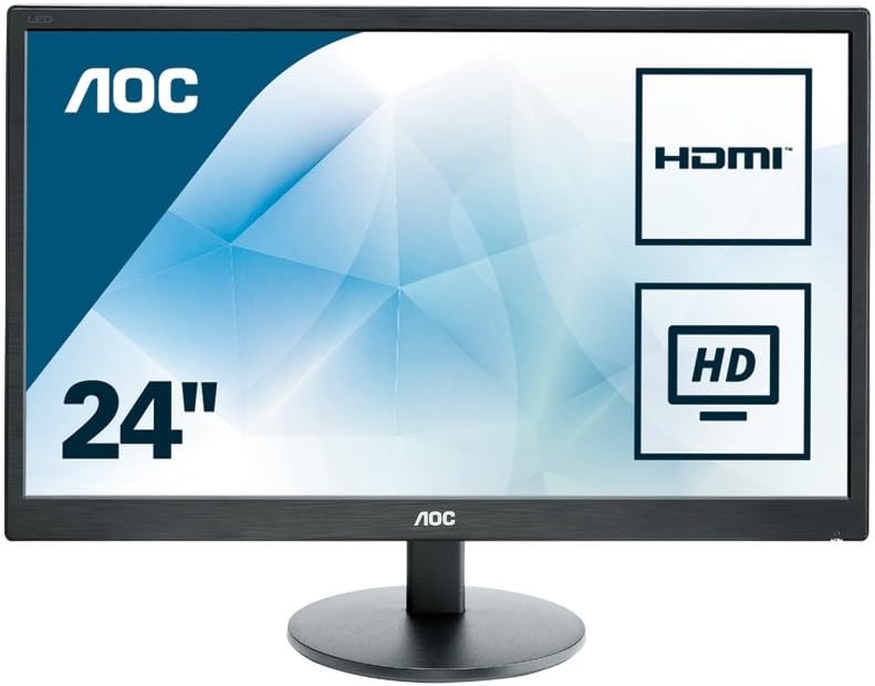 AOC E2470SWHE 24" Full HD 1920x1080 Monitor, TN, 5ms, HDMI (x2), VGA, VESA, EPEAT Silver