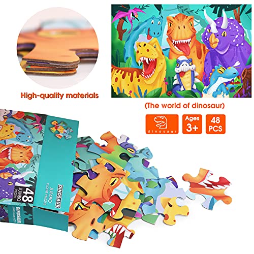Jumbo Floor Puzzle For Kids Dinosaur Jigsaw Large Puzzles 48 Piece Ages 3-6 For Toddler Children Learning Preschool Educational Intellectual Development Toys 4-8 Years Old Easter Gift For Boy And Girl #TOP3