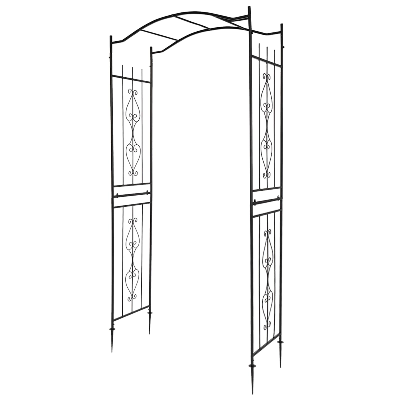 Bonnlo Metal Garden Arch with Side Trellis, 99 x 229cm Sturdy Steel Garden Arbor, Climbing Plants Support Archway for Lawn Decor