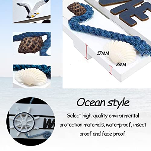 Nautical Welcome Sign Wall Decor Beach Door Hanging Wall Art Mediterranean Retro Plaque with Boat Rudder Seagull Ornament 11 x 4.3" Coastal Themed Decorative for Bathroom Living room Home Decoration - Image 5