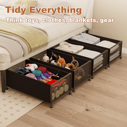 Image of 2 Pack Under the Bed Storage Containers,12 inch Height Under Bed Shoe Storage,31inch Long Underbed Storage with Wheels,Large Rolling under bed Clothes Storage Drawers with Lid for Dorm Tall,Black