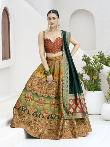 Image of PURVAJA Women's Kanjiwaram Semi-Stitched Lehenga choli